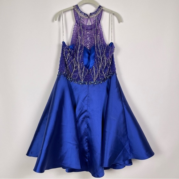 Juliet Blue Halter Sequin Formal Cocktail Dress w/ shawl sz 2XL Blue Purple - Picture 3 of 14
